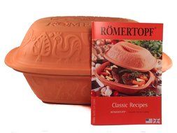 Romertopf 113 Glazed Clay Baker w/ Cookbook Large Casserole and Roaster Terra Cotta