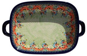Polish Pottery Baking Dish with Handles From Zaklady Ceramiczne Boleslawiec #1345-296 Art Signature Unikat Pattern... N2