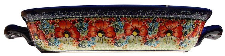 Polish Pottery Baking Dish with Handles From Zaklady Ceramiczne Boleslawiec #1345-296 Art Signature Unikat Pattern... N3