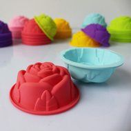 Generic 10 x Baking Molds Pastry Cake Cookie Silicone Rose Shape Multicolor N2