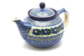 Polish Pottery Teapot - 1 1/4 qt. - Blue Pansy