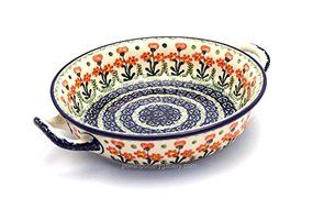 Polish Pottery Baker - Round with Handles - Medium - Peach Spring Daisy