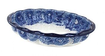 Polish Pottery Morning Glory Scallop Baking Dish