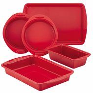 SilverStone Hybrid Ceramic Nonstick Bakeware, Steel Baking Pan Set, 5-Piece, Chili Red