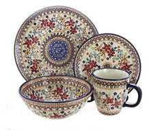 Polish Pottery Red Daisy 4-Piece Dinner Set