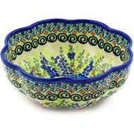 Ceramika Bona H5742F Polish Pottery Ceramic Scalloped Fluted Bowl Hand Painted, 10-Inch