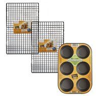 Baker&rsquo;s Secret Set of 4 Non Stick Cooling Racks and Premium Nonstick 6 Cup Muffin Pan