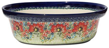 Polish Pottery Oval Casserole Dish From Zaklady Ceramiczne Boleslawiec #1158-296 Art Unikat Signature Pattern,... N2