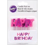Wilton Happy Birthday Candle Picks in Pink, 13 Count