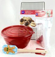 Bakeware Bundle: Cookie Press, Bowl, Cooling Rack and Holiday Spatula