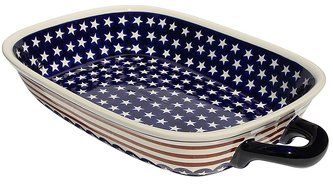 Polish Pottery Baking Dish with Handles From Zaklady Ceramiczne Boleslawiec #1345-81 Classic Pattern, Depth: 2.5...
