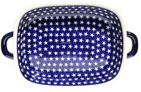 Polish Pottery Baking Dish with Handles From Zaklady Ceramiczne Boleslawiec #1345-81 Classic Pattern, Depth: 2.5... N2