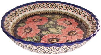 Boleslawiec Stoneware - Polish Pottery Pie Plate or Quiche Baker - Eva's Collection "Red Garden"