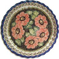 Boleslawiec Stoneware - Polish Pottery Pie Plate or Quiche Baker - Eva's Collection "Red Garden" N2