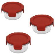 Pyrex 4-lock Square Storage 6 Piece Set w/ Red Lids N2