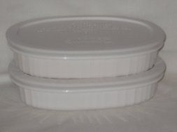 4 Piece Set - Corning French White Oval 475 ml - 16 oz. Casserole Baking Dishes w/ Plastic Lid