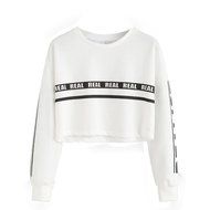 AIMTOPPY Fashion Women Letter Print Crop Sweatshirt Top Casual Long Sleeve Blouse White (XL, white)