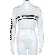 AIMTOPPY Fashion Women Letter Print Crop Sweatshirt Top Casual Long Sleeve Blouse White (XL, white) N4