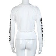 AIMTOPPY Fashion Women Letter Print Crop Sweatshirt Top Casual Long Sleeve Blouse White (XL, white) N6