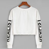 AIMTOPPY Fashion Women Letter Print Crop Sweatshirt Top Casual Long Sleeve Blouse White (XL, white) N8