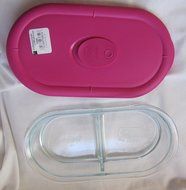 Pyrex Clear Storage Deluxe 2-Cup Divided Dish with Berry Vented Lid N2