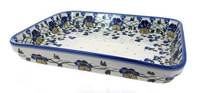 Polish Pottery Pansies Large Rectangular Baker