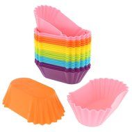 Freshware CB-321SC 24-Pack Silicone Jumbo Rectangle Round Reusable Cupcake and Muffin Baking Cup, Six Vibrant... N3