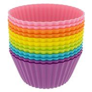 Freshware CB-321SC 24-Pack Silicone Jumbo Rectangle Round Reusable Cupcake and Muffin Baking Cup, Six Vibrant... N7