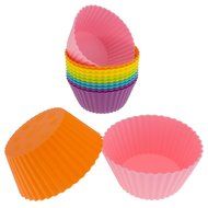 Freshware CB-321SC 24-Pack Silicone Jumbo Rectangle Round Reusable Cupcake and Muffin Baking Cup, Six Vibrant... N8