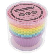 Freshware CB-321SC 24-Pack Silicone Jumbo Rectangle Round Reusable Cupcake and Muffin Baking Cup, Six Vibrant... N9