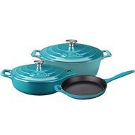 La Cuisine LC 2775 5 Piece Enameled Cast Iron Oval Casserole Cookware Set, High Gloss Teal