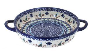 Polish Pottery Noel Nights Small Round Baker with Handles