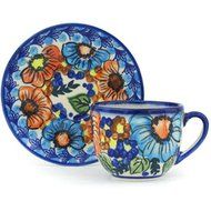 Ceramika Bona H1010H Polish Pottery Ceramic Espresso Cup with Saucer Hand Painted, 3-Ounce