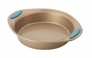 Rachael Ray Cucina 4-Piece Bakeware Set, Latte Brown with Agave Blue Handle Grips N2