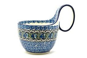 Polish Pottery Loop Handle Bowl - Peacock Feather