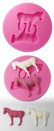 FOUR-C Silicone Cup Cake Mold 2 Horses Embossing Mould Color Pink N2