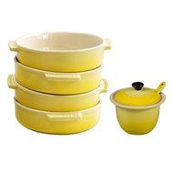 Le Creuset Soleil Yellow Stoneware 4 Piece Tapas Dish Set with Condiment Pot