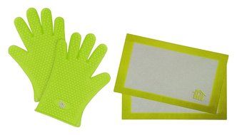 Home Heroes Silicone Fiberglass Coated Quarter Sheet Baking Mats and Silicon Kitchen Cooking Gloves, Green, Set...