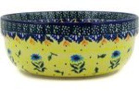 Polish Pottery Bowl 8-inch Blue Dahlia