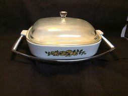 Vintage Corningware p-16-b Nature's Bounty 10" Casserole with Lid and Stand