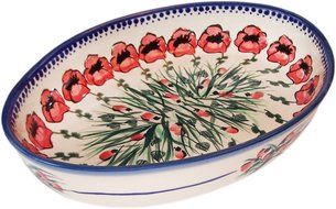 Boleslawiec Stoneware - Polish Pottery Oval Baking Dish Eva&#039;s Collection &quot;Poppy Field&quot;