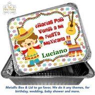 10 Pcs Mexican Boy Silver Aluminum Foil Trays Box With Personalized Paper Board Lid - All Party Theme Available