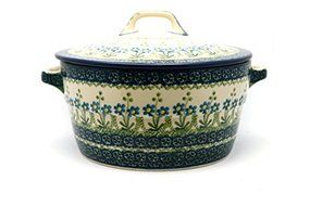 Polish Pottery Baker - Round Covered Casserole - Blue Spring Daisy