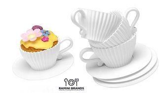 Ramini Brands Best White Teacup - Bonus Recipes - Cupcake Muffin Silicone Liner Mold Bake And Serve Quiche Cups...