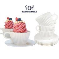 Ramini Brands Best White Teacup - Bonus Recipes - Cupcake Muffin Silicone Liner Mold Bake And Serve Quiche Cups... N3