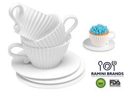 Ramini Brands Best White Teacup - Bonus Recipes - Cupcake Muffin Silicone Liner Mold Bake And Serve Quiche Cups... N8