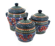 Polish Pottery Poppy Garden Canister Set