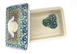 Polish Pottery Mardi Gras Butter Tub N3