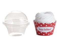 Dress My Cupcake Personalized Favor Dome Containers with Wrappers DIY Kit, Polka Dot, Happy Holidays, Set of 25
