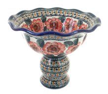 Polish Pottery Peach Floral Pedestal Fruit Bowl